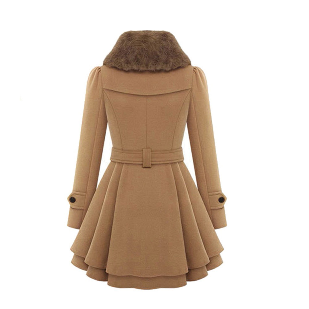 Veste d'hiver femme longue avec ceinture et capuche | Avec boutons et poches latérales