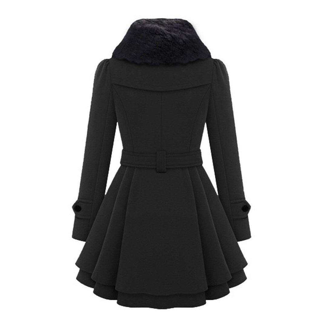 Veste d'hiver femme longue avec ceinture et capuche | Avec boutons et poches latérales