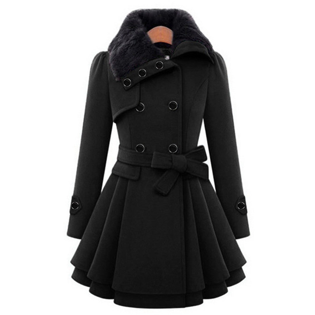 Veste d'hiver femme longue avec ceinture et capuche | Avec boutons et poches latérales