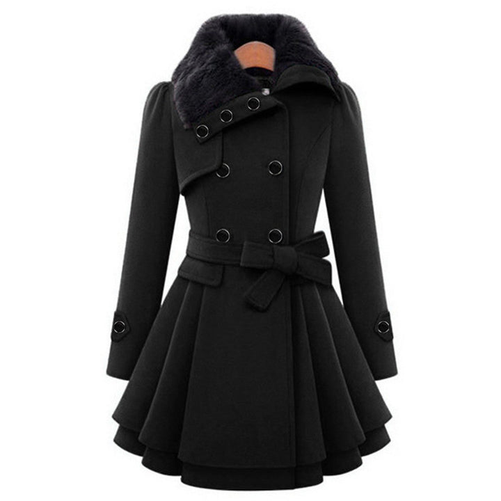 Veste d'hiver femme longue avec ceinture et capuche | Avec boutons et poches latérales