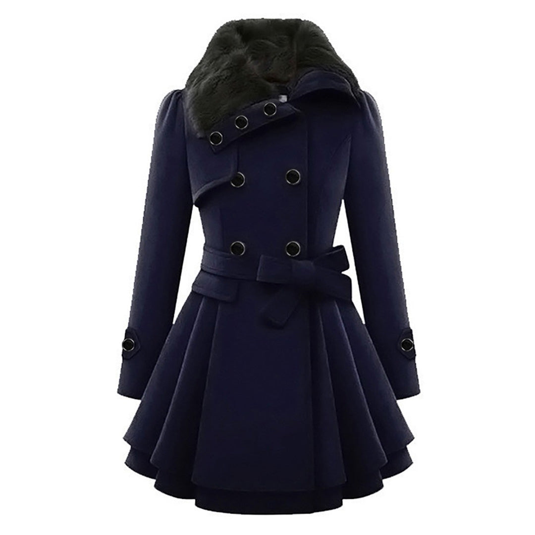 Veste d'hiver femme longue avec ceinture et capuche | Avec boutons et poches latérales
