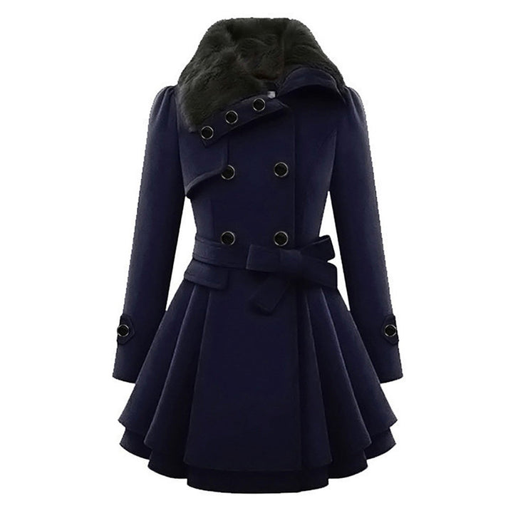 Veste d'hiver femme longue avec ceinture et capuche | Avec boutons et poches latérales