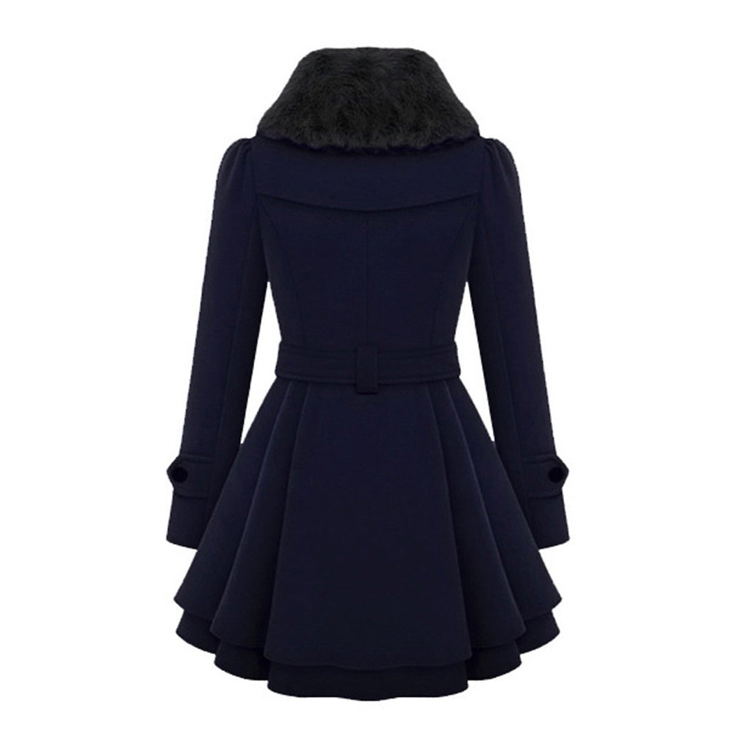 Veste d'hiver femme longue avec ceinture et capuche | Avec boutons et poches latérales