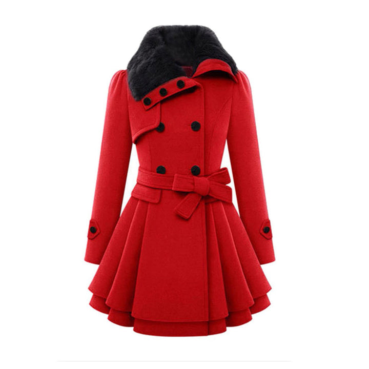 Veste d'hiver femme longue avec ceinture et capuche | Avec boutons et poches latérales