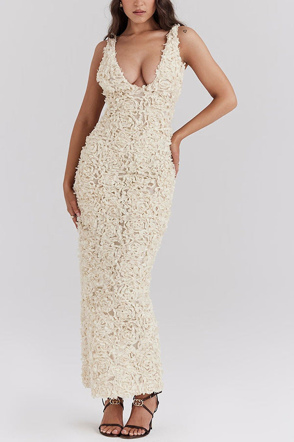 Lyra - Robe maxi sans dos avec motif floral