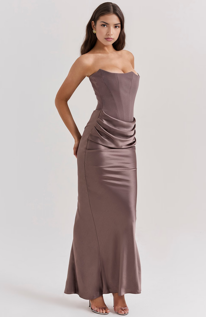 Robe Maxikleid Bodycon Corset Sans Bretelles pour Femmes