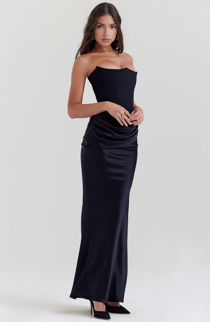 Robe Maxikleid Bodycon Corset Sans Bretelles pour Femmes