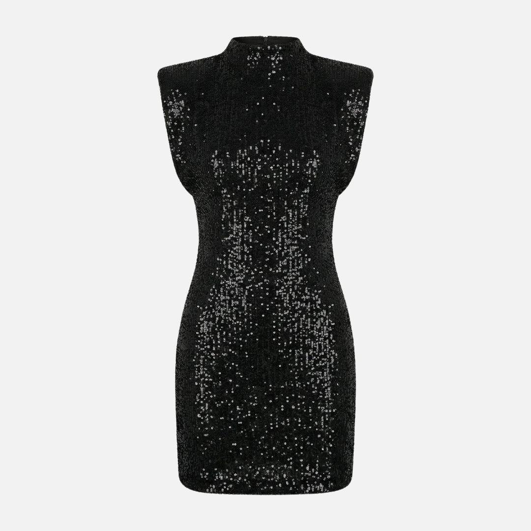 Bettina | Robe Mince en Paillettes pour Femmes avec Col Montant – Mini Paillettes