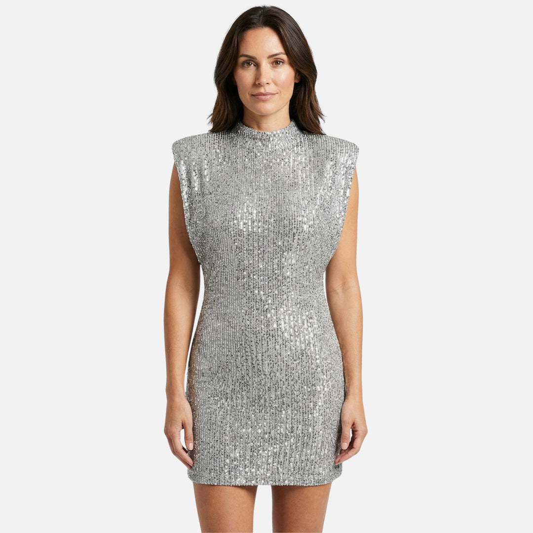 Bettina | Robe Mince en Paillettes pour Femmes avec Col Montant – Mini Paillettes