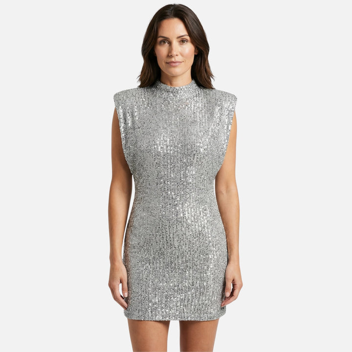 Bettina | Robe Mince en Paillettes pour Femmes avec Col Montant – Mini Paillettes