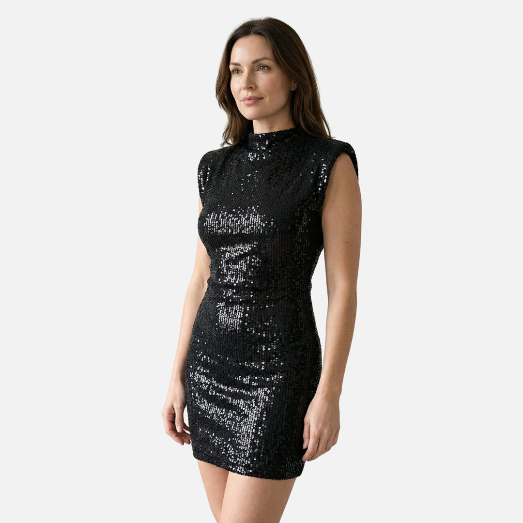 Bettina | Robe Mince en Paillettes pour Femmes avec Col Montant – Mini Paillettes