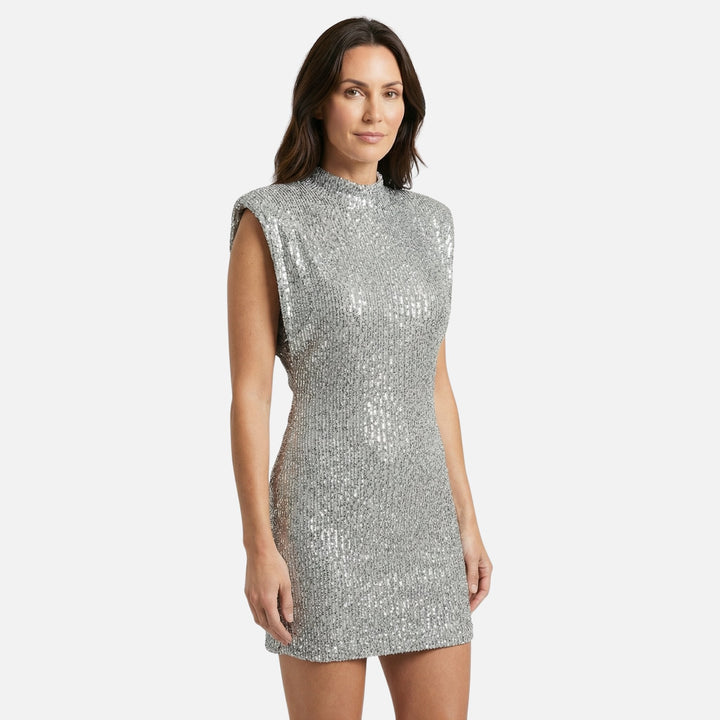 Bettina | Robe Mince en Paillettes pour Femmes avec Col Montant – Mini Paillettes