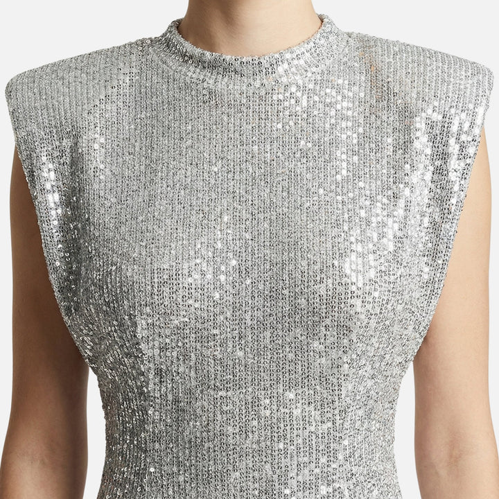Bettina | Robe Mince en Paillettes pour Femmes avec Col Montant – Mini Paillettes