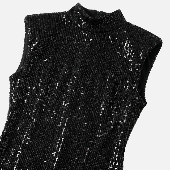 Bettina | Robe Mince en Paillettes pour Femmes avec Col Montant – Mini Paillettes