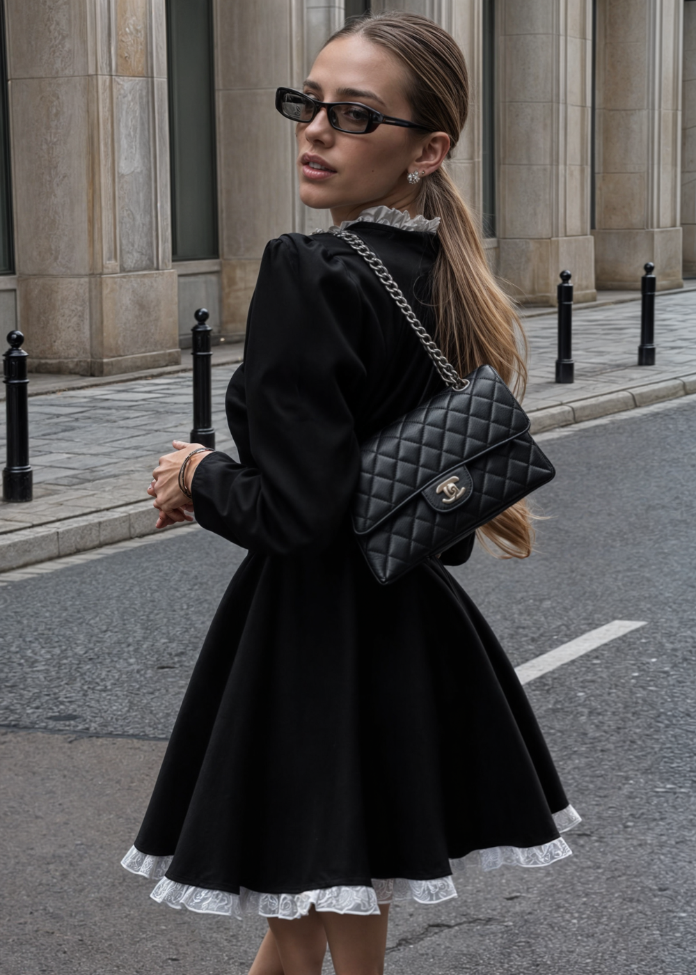 Everly | Robe mini en dentelle à taille haute
