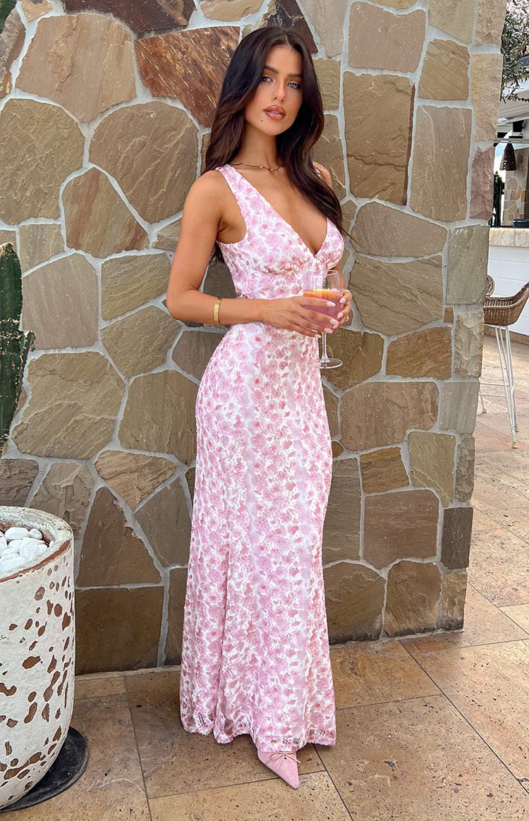Farida - Robe Maxi en Dentelle Rose