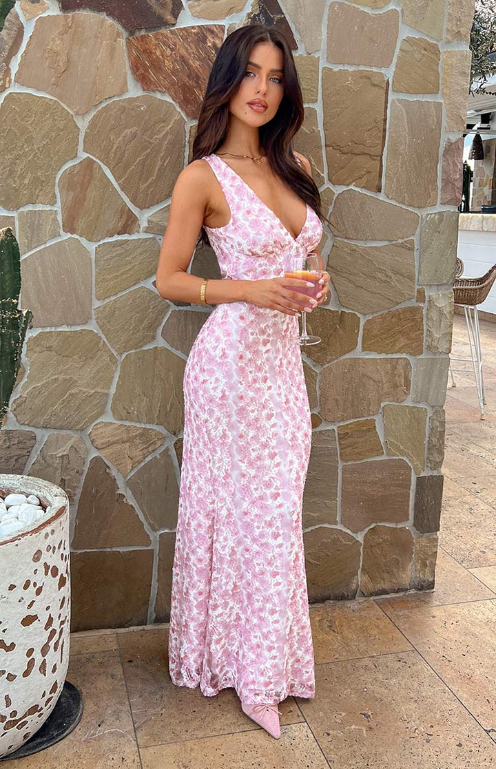 Farida - Robe Maxi en Dentelle Rose
