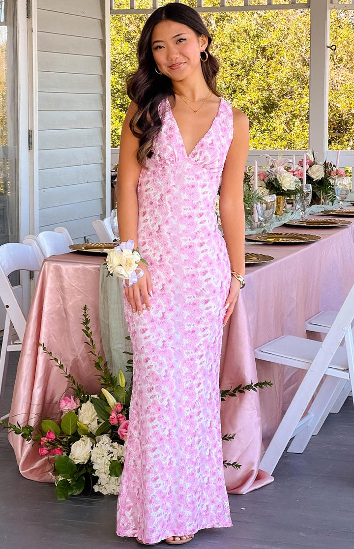 Farida - Robe Maxi en Dentelle Rose