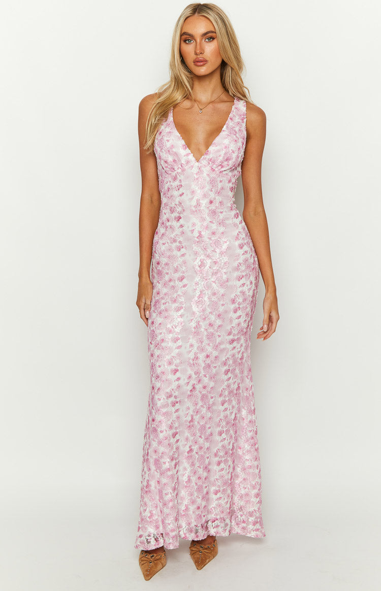 Farida - Robe Maxi en Dentelle Rose