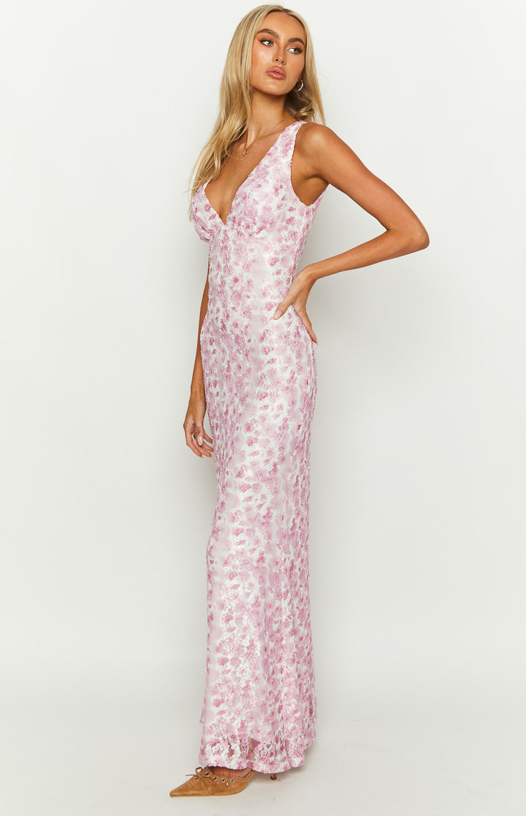 Farida - Robe Maxi en Dentelle Rose