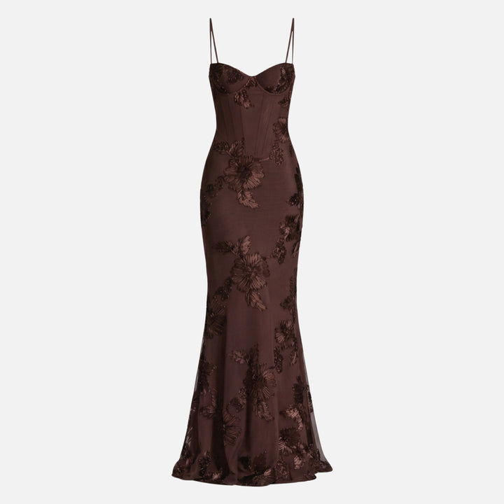 Renate | Robe Maxi Satin Épousant la Silhouette pour Femmes – Haut Corset Satin