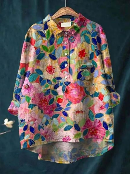 Rosa | Chemise oversize à fleurs aquarelle