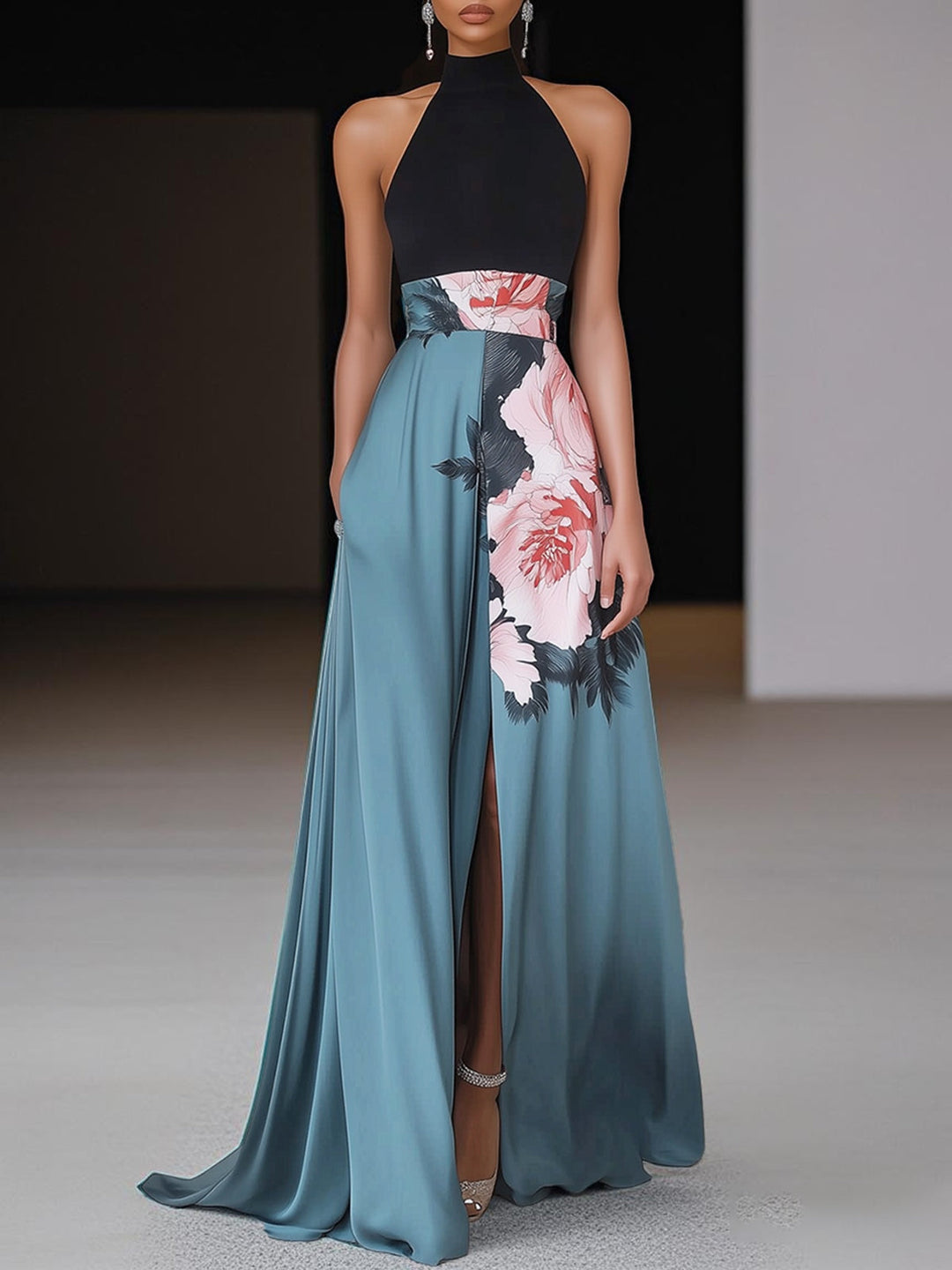 Robe maxi florale avec fente pour femmes – Robe d'été élégante longue en design A-line pour les événements du soir