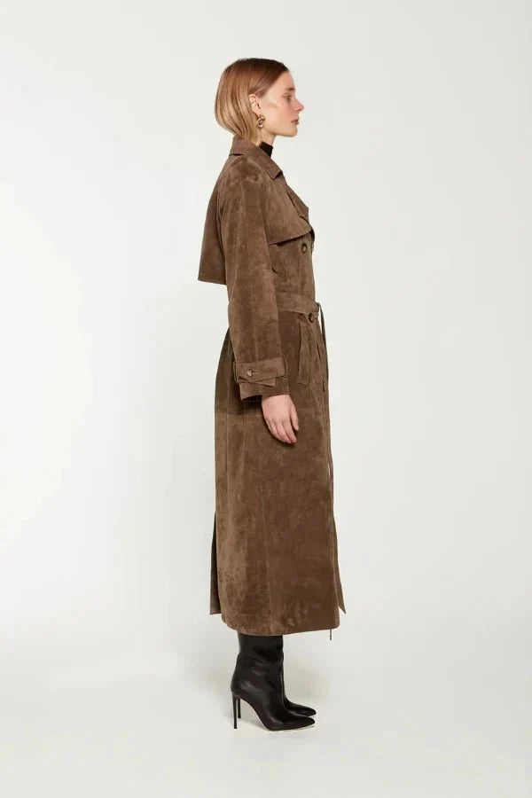 Greta | Manteau Trench Long pour Femmes en Suède Vegan – Manteau en Aspect Suède 2026