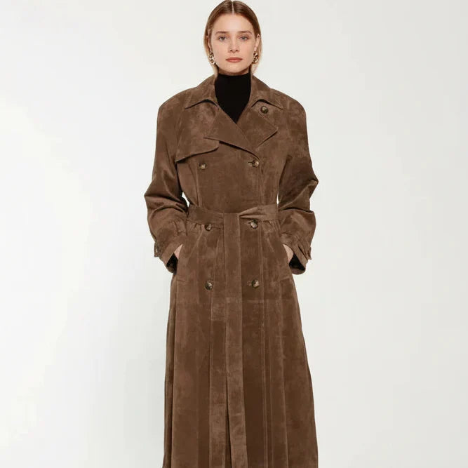Greta | Manteau Trench Long pour Femmes en Suède Vegan – Manteau en Aspect Suède 2026
