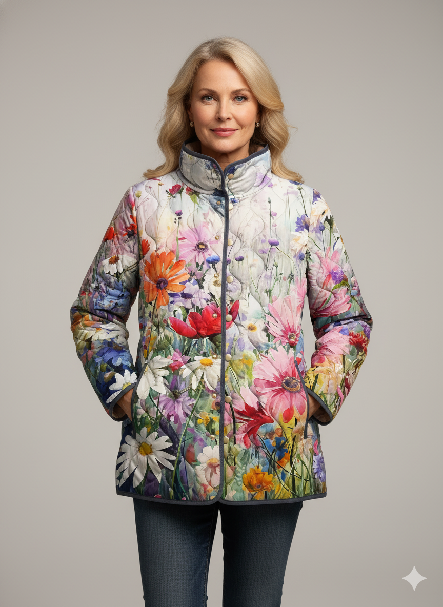 Charmante veste matelassée à imprimé floral pour femmes - Style décontracté vintage