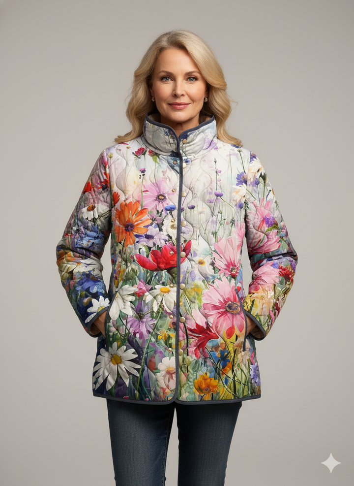 Charmante veste matelassée à imprimé floral pour femmes - Style décontracté vintage