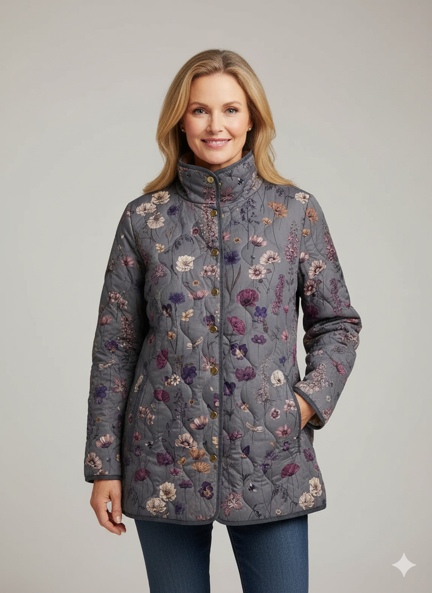 Veste matelassée décontractée à motifs floraux vintage pour femmes