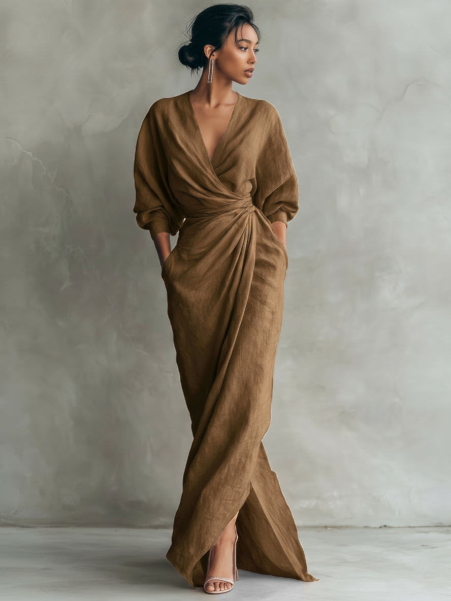 Roxa | Robe Maxikleid Rosa avec décolleté en V