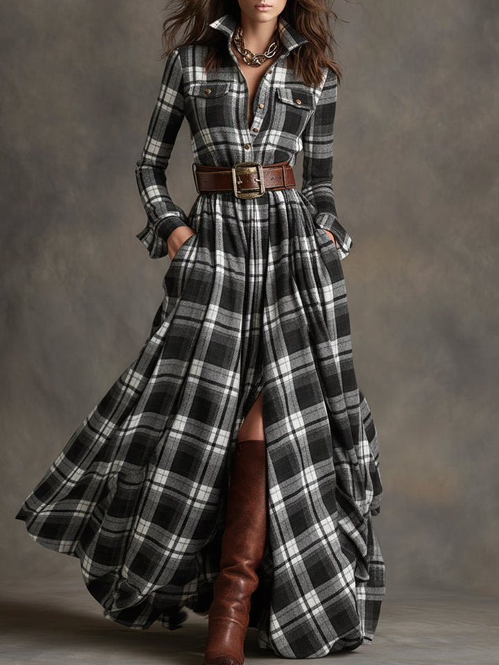 Unity | Robe maxi à manches longues à carreaux