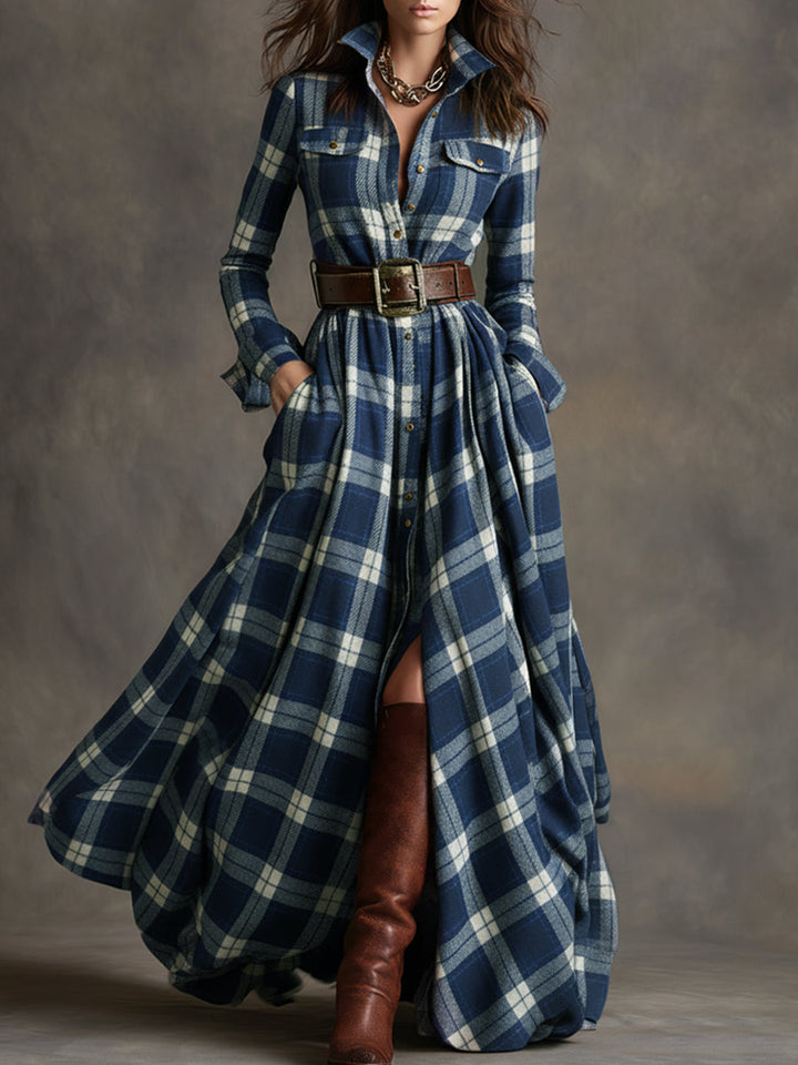 Unity | Robe maxi à manches longues à carreaux