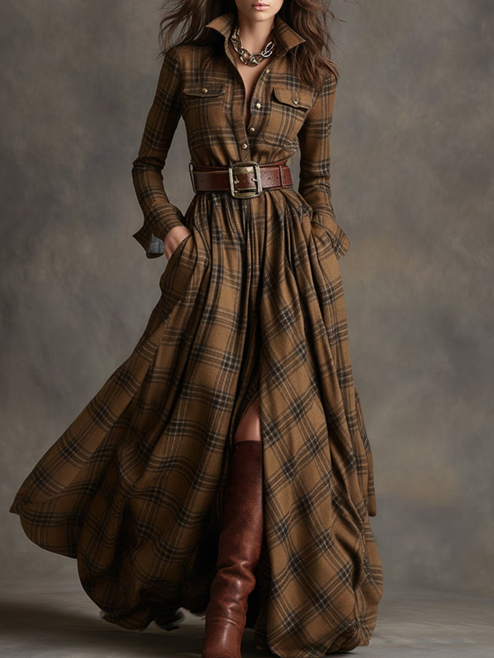Unity | Robe maxi à manches longues à carreaux
