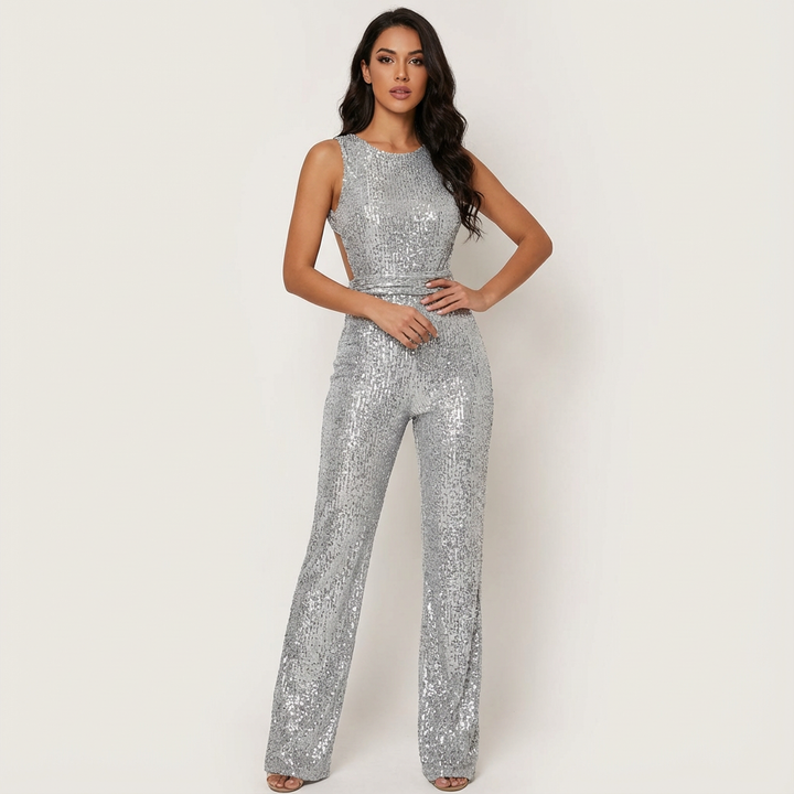 Jumpsuit scintillant glamour pour femmes avec dos nu