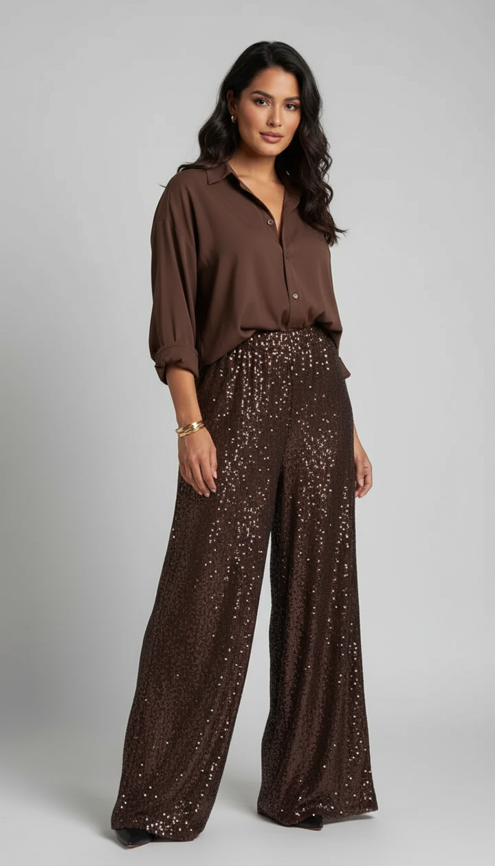 Ensemble brillant pour femmes avec blouse et pantalon large