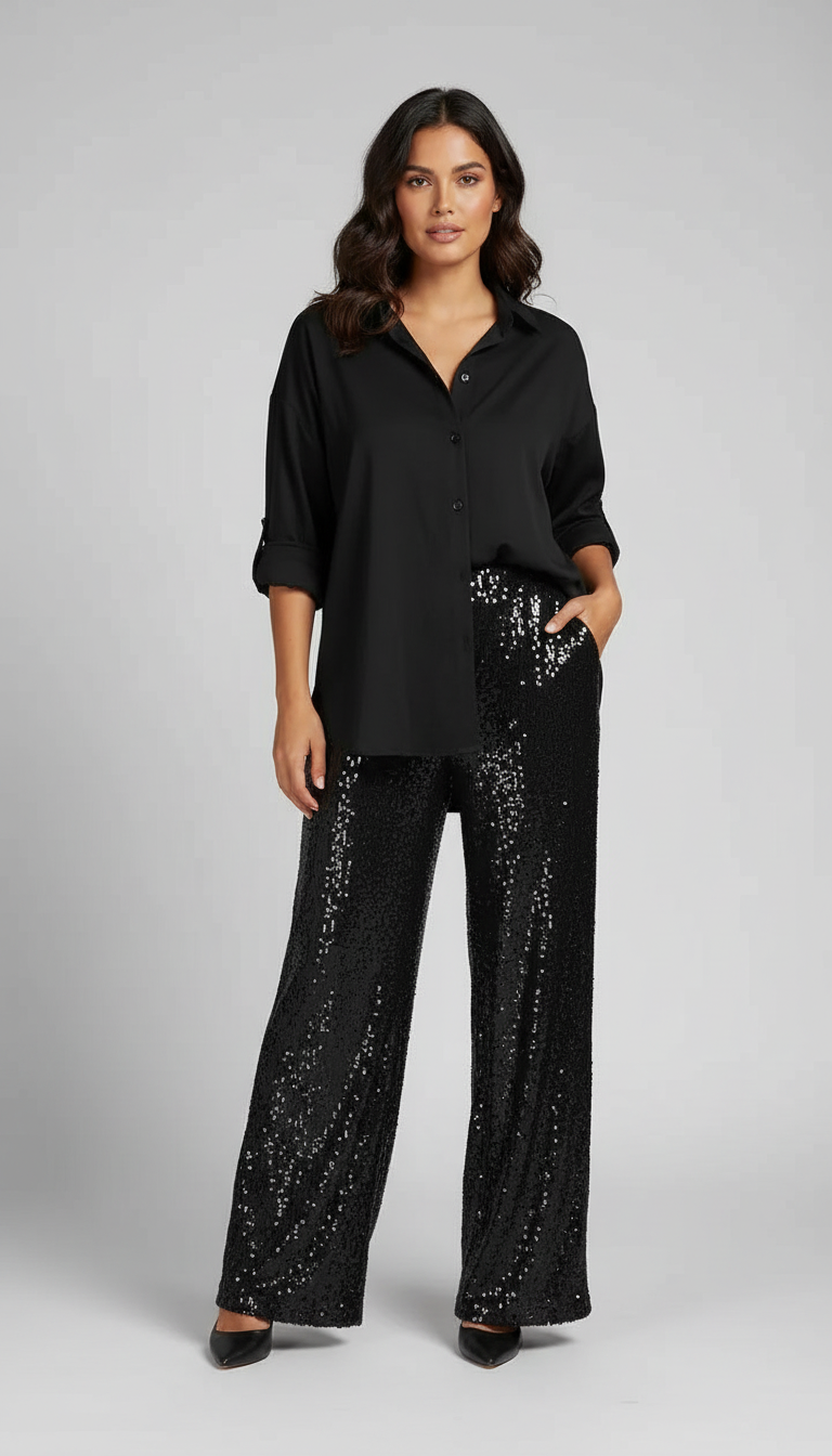 Ensemble brillant pour femmes avec blouse et pantalon large