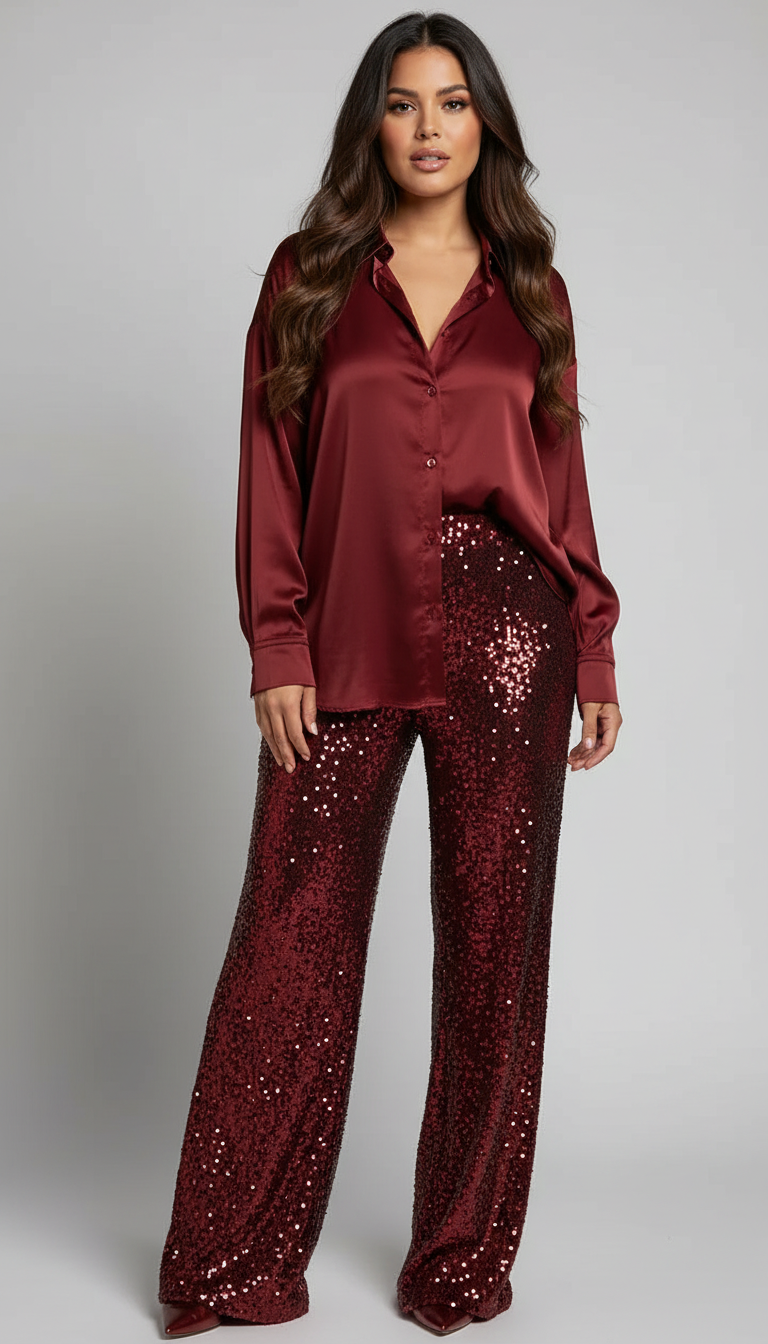 Ensemble brillant pour femmes avec blouse et pantalon large