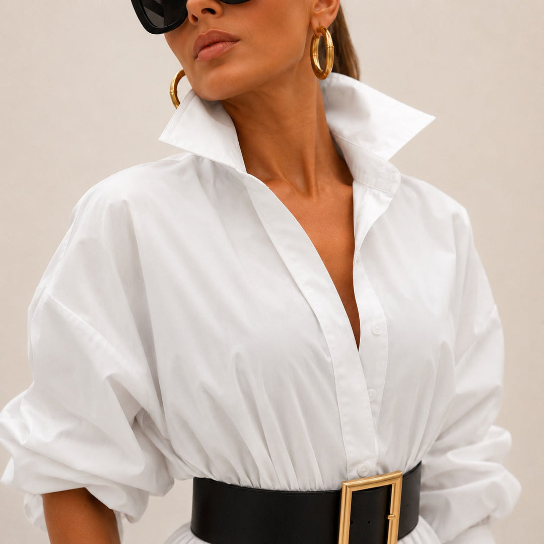 Robe midi Annelie™ avec col chemise, manches amples et coupe fluide