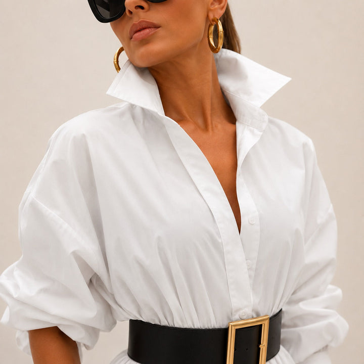 Robe midi Annelie™ avec col chemise, manches amples et coupe fluide