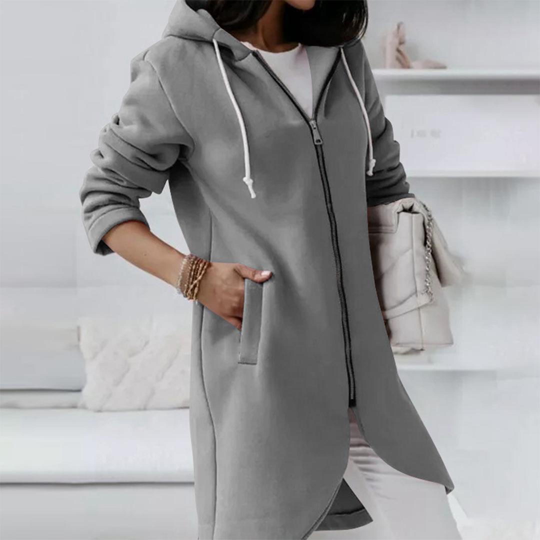 Sweat à capuche long et élégant pour femmes | avec fermeture éclair