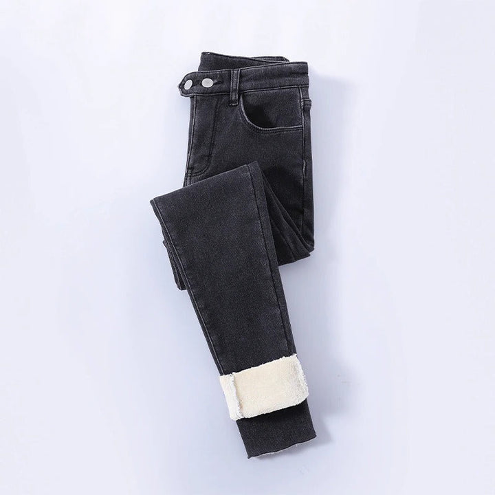 Jeans d'hiver pour femmes doublés à taille haute