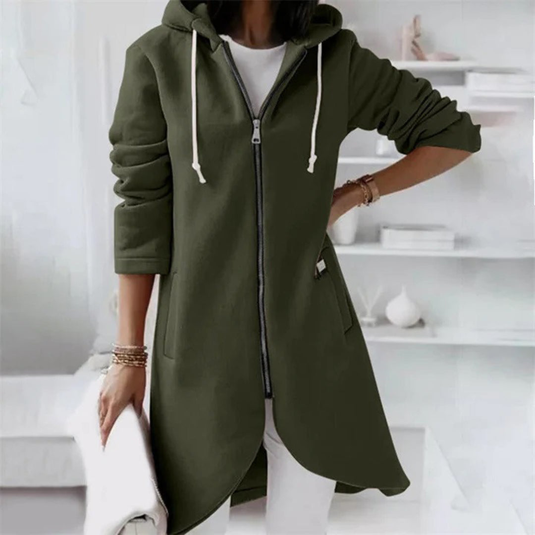 Sweat à capuche long et élégant pour femmes | avec fermeture éclair