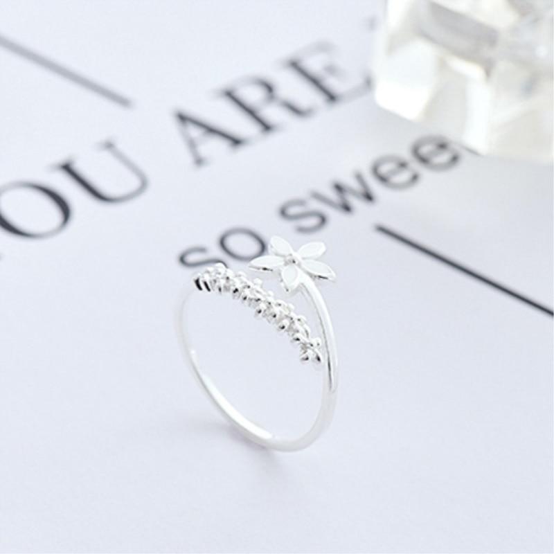 Bague ajustable en fleurs sauvages en argent sterling 925 et émail peint à la main