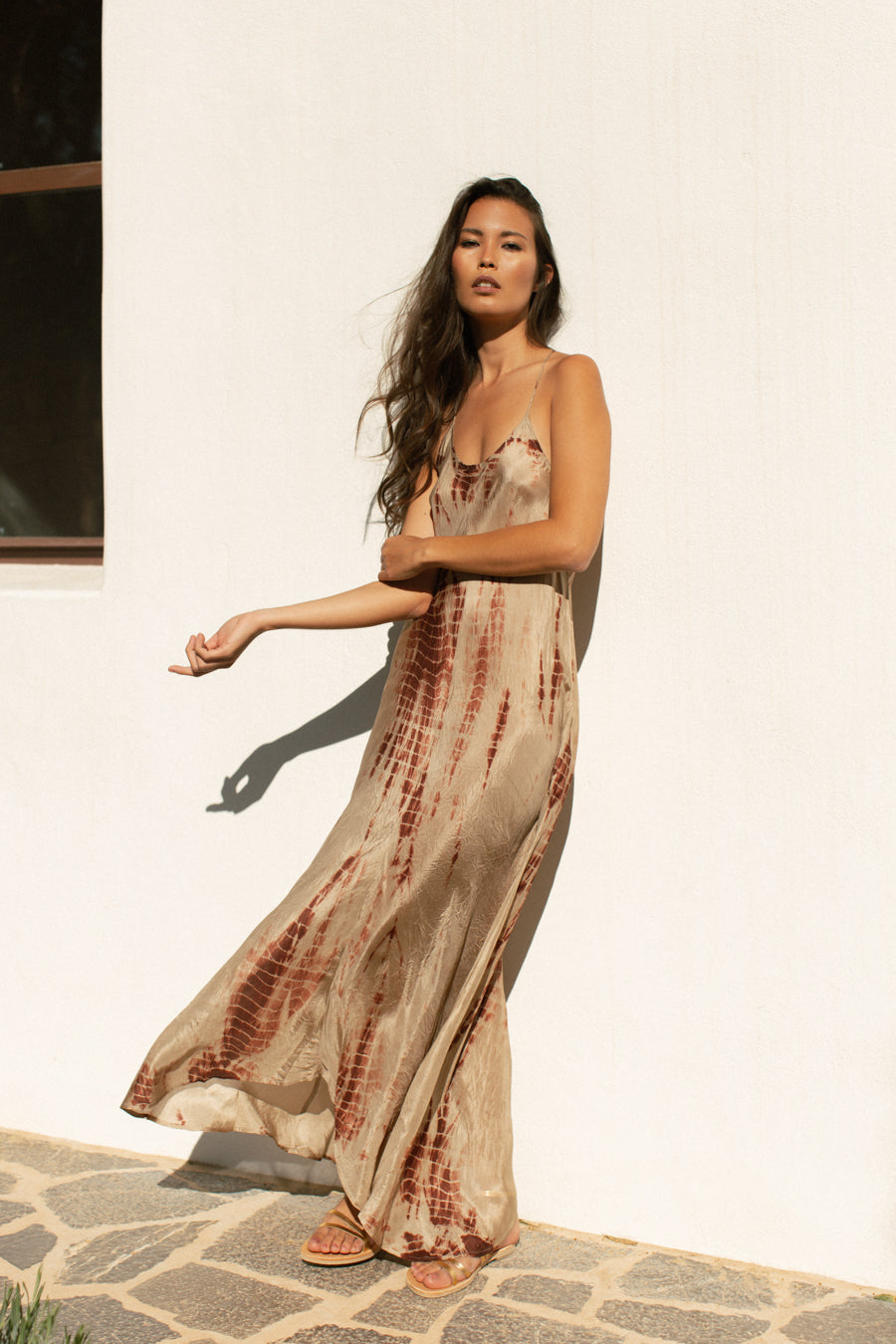 SereniSlip Maxikleid – Robe longue décontractée avec bretelles spaghetti