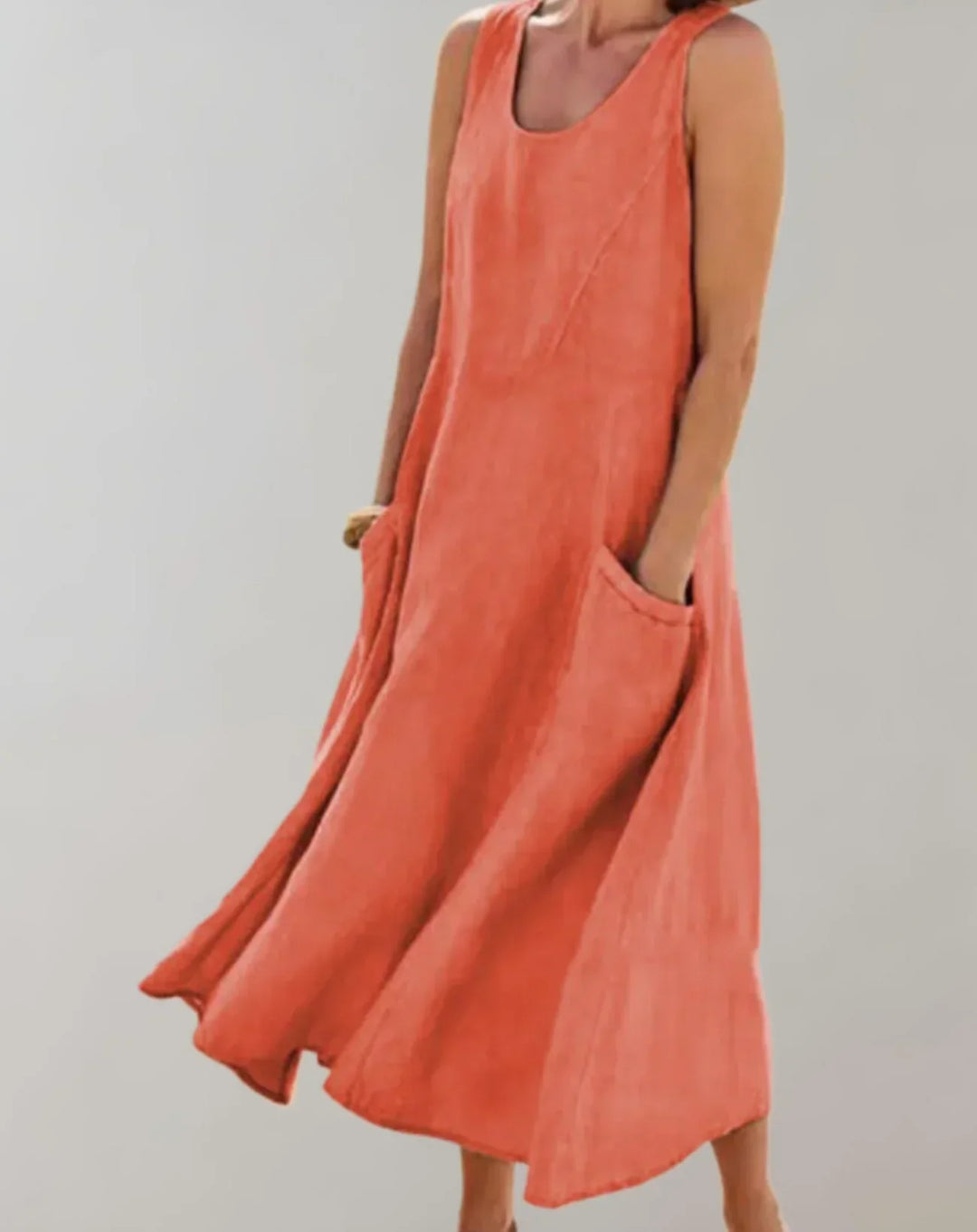 Jolie – Robe midi sans manches en lin-coton