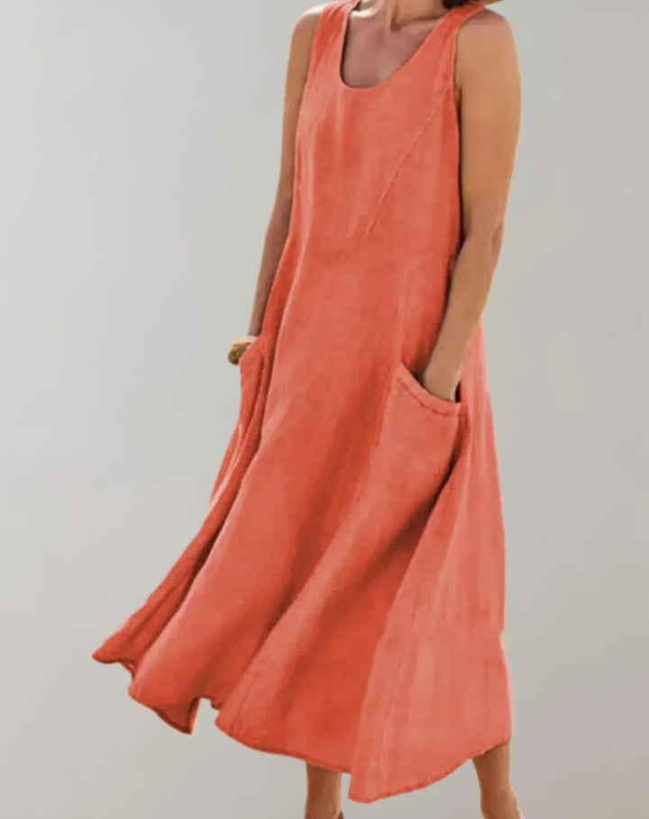 Jolie – Robe midi sans manches en lin-coton