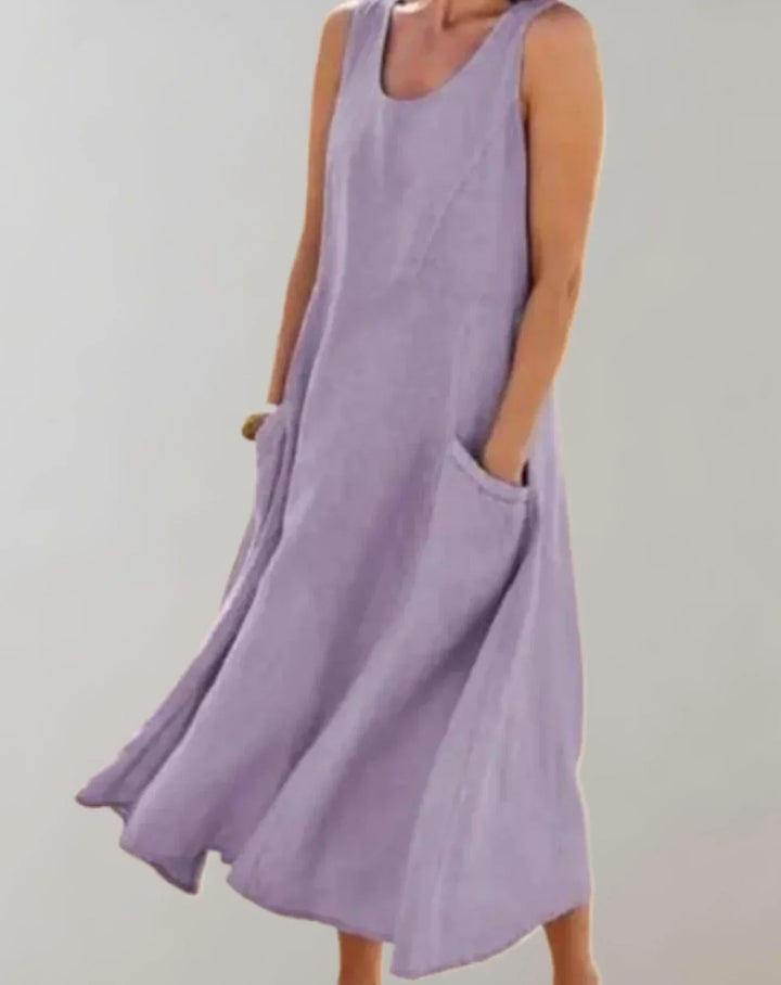 Jolie – Robe midi sans manches en lin-coton